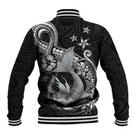 Hawaii Mermaid Monotone Baseball Jacket Polynesian Pattern Fish Hook