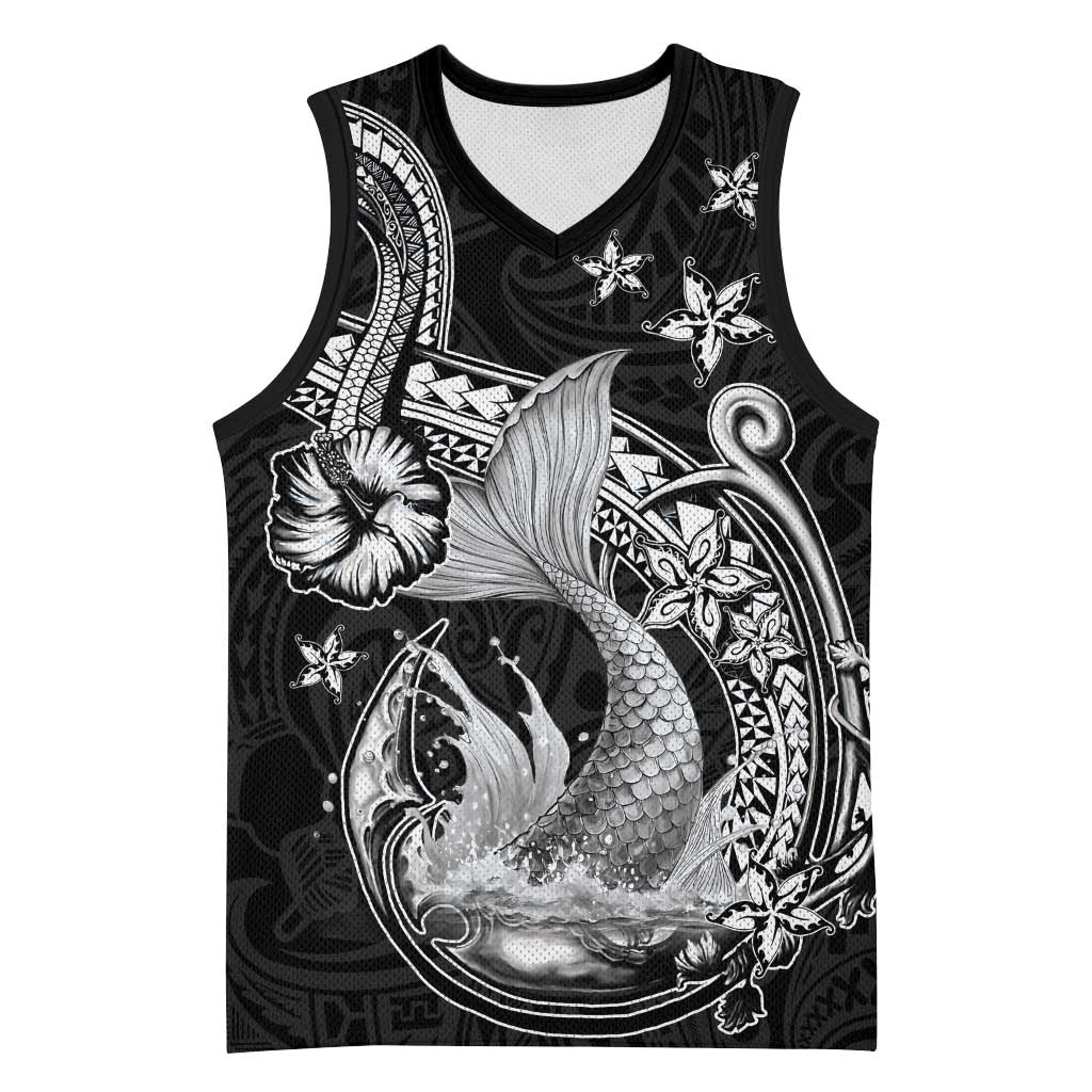 Hawaii Mermaid Monotone Basketball Jersey Polynesian Pattern Fish Hook