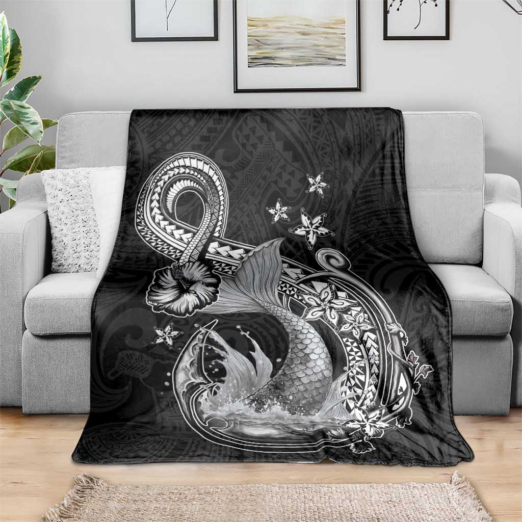 Hawaii Mermaid Monotone Blanket Polynesian Pattern Fish Hook