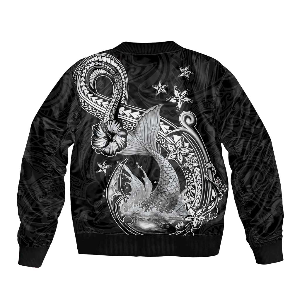 Hawaii Mermaid Monotone Bomber Jacket Polynesian Pattern Fish Hook
