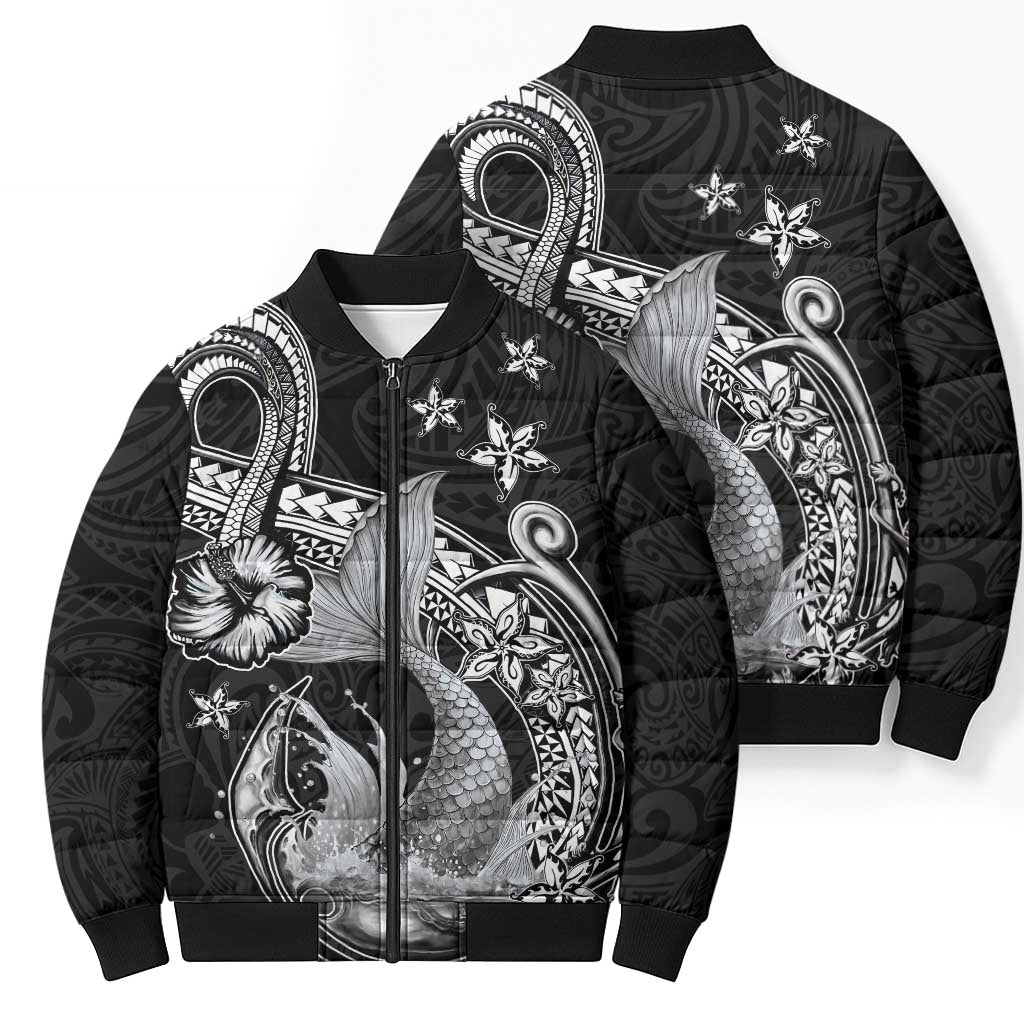 Hawaii Mermaid Monotone Bomber Puffer Jacket Polynesian Pattern Fish Hook