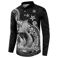 Hawaii Mermaid Monotone Button Sweatshirt Polynesian Pattern Fish Hook