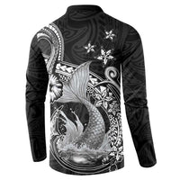 Hawaii Mermaid Monotone Button Sweatshirt Polynesian Pattern Fish Hook