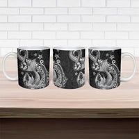 Hawaii Mermaid Monotone Ceramic Mug Polynesian Pattern Fish Hook