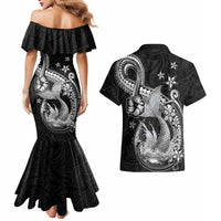 Hawaii Mermaid Monotone Couples Matching Mermaid Dress and Hawaiian Shirt Polynesian Pattern Fish Hook