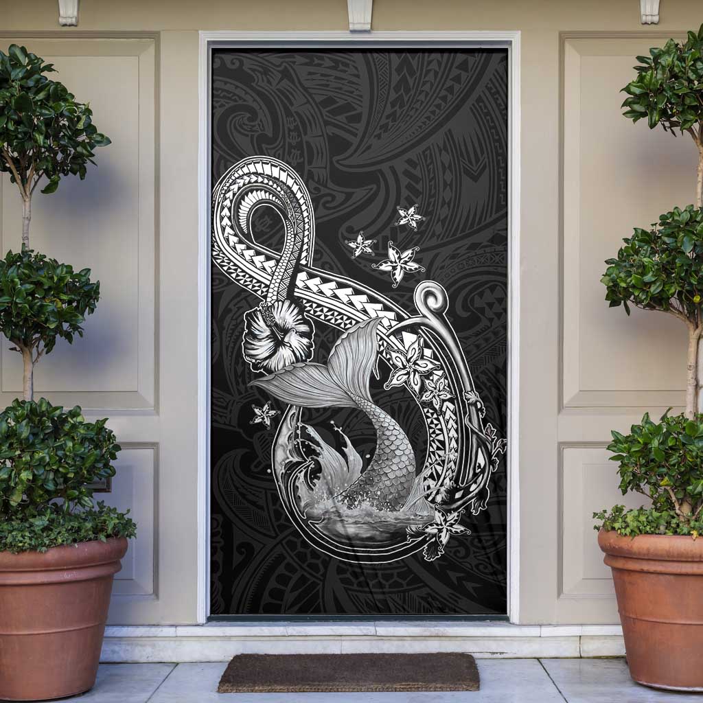 Hawaii Mermaid Monotone Door Cover Polynesian Pattern Fish Hook
