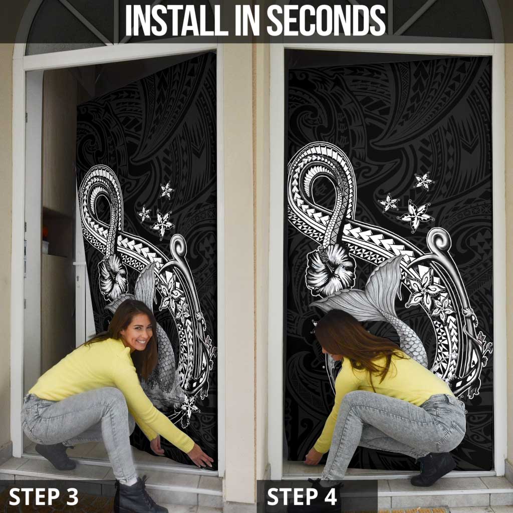 Hawaii Mermaid Monotone Door Cover Polynesian Pattern Fish Hook