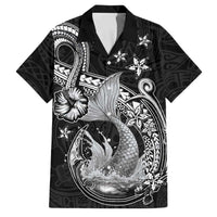 Hawaii Mermaid Monotone Family Matching Long Sleeve Bodycon Dress and Hawaiian Shirt Polynesian Pattern Fish Hook LT01 Dad's Shirt - Short Sleeve Black - Polynesian Pride