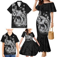 Hawaii Mermaid Monotone Family Matching Mermaid Dress and Hawaiian Shirt Polynesian Pattern Fish Hook