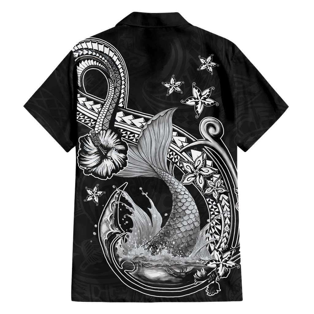 Hawaii Mermaid Monotone Family Matching Off The Shoulder Long Sleeve Dress and Hawaiian Shirt Polynesian Pattern Fish Hook LT01 - Polynesian Pride