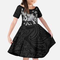 Hawaii Mermaid Monotone Family Matching Off Shoulder Maxi Dress and Hawaiian Shirt Polynesian Pattern Fish Hook