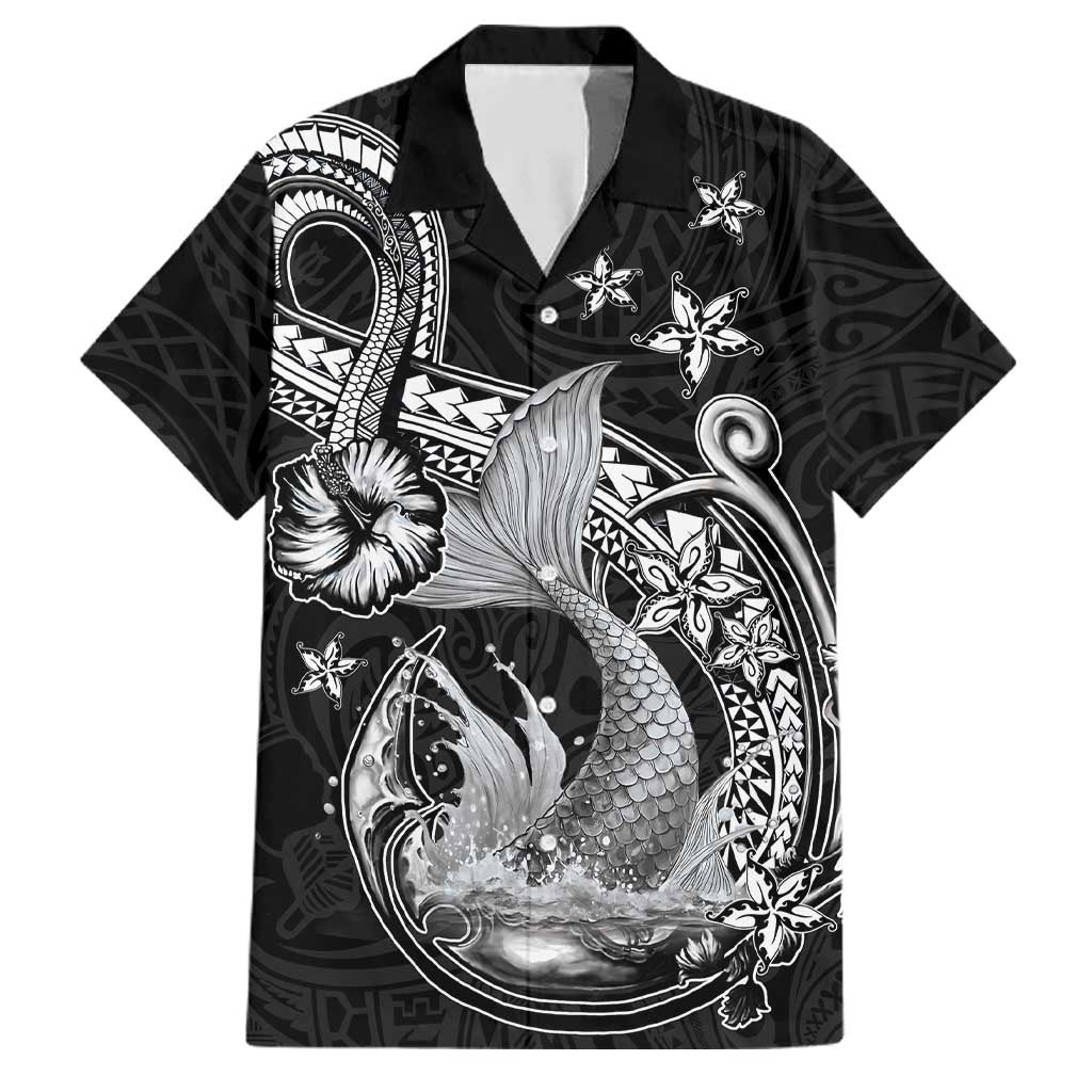 Hawaii Mermaid Monotone Family Matching Summer Maxi Dress and Hawaiian Shirt Polynesian Pattern Fish Hook