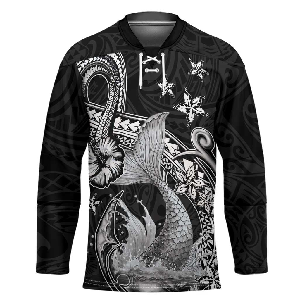 Hawaii Mermaid Monotone Hockey Jersey Polynesian Pattern Fish Hook