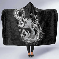 Hawaii Mermaid Monotone Hooded Blanket Polynesian Pattern Fish Hook