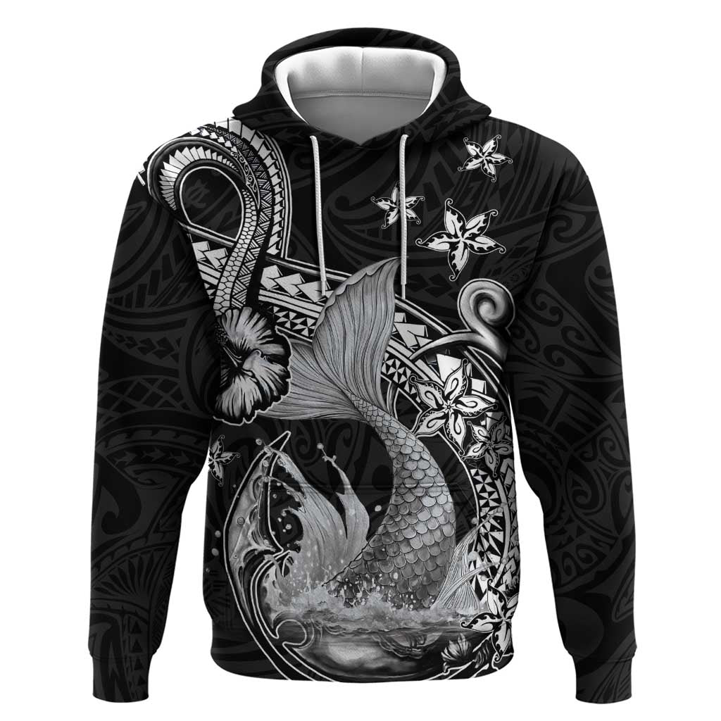 Hawaii Mermaid Monotone Hoodie Polynesian Pattern Fish Hook