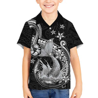 Hawaii Mermaid Monotone Kid Hawaiian Shirt Polynesian Pattern Fish Hook LT01 Kid Black - Polynesian Pride