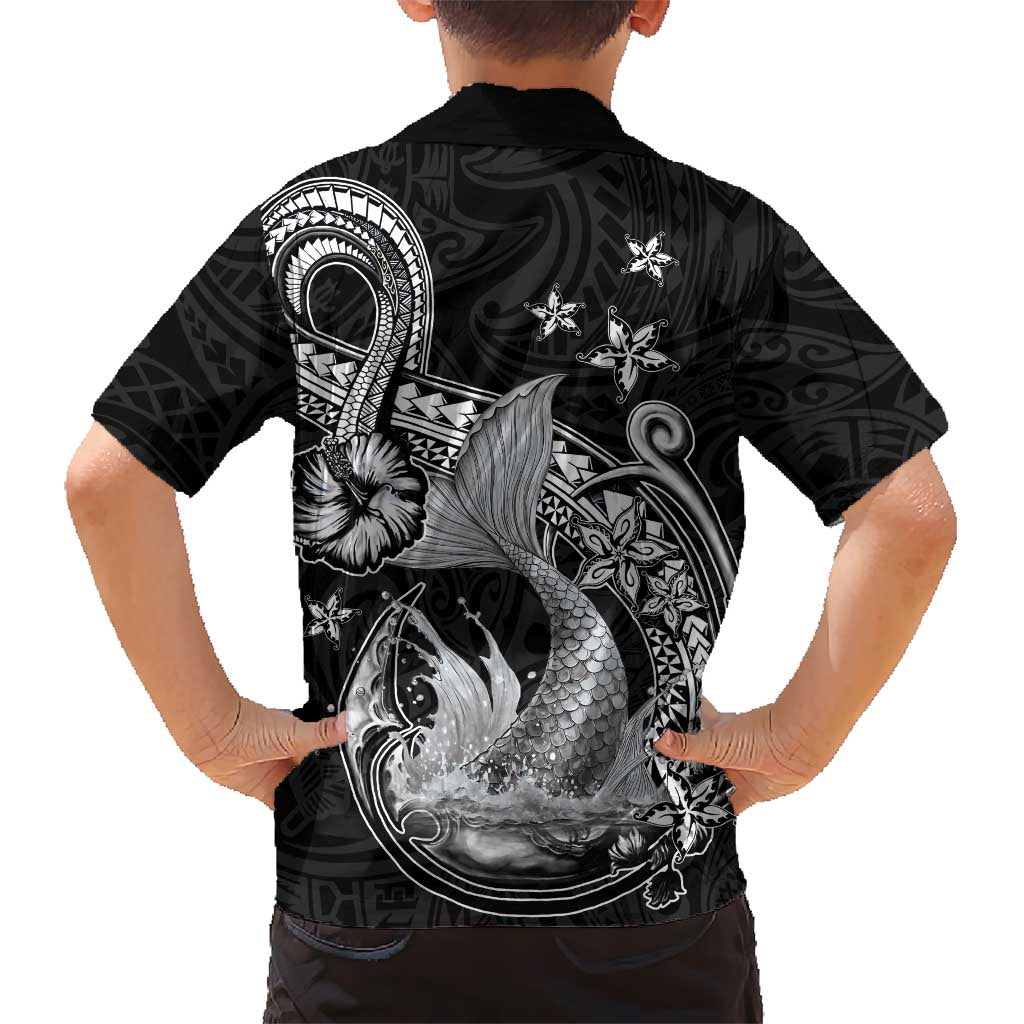 Hawaii Mermaid Monotone Kid Hawaiian Shirt Polynesian Pattern Fish Hook LT01 - Polynesian Pride