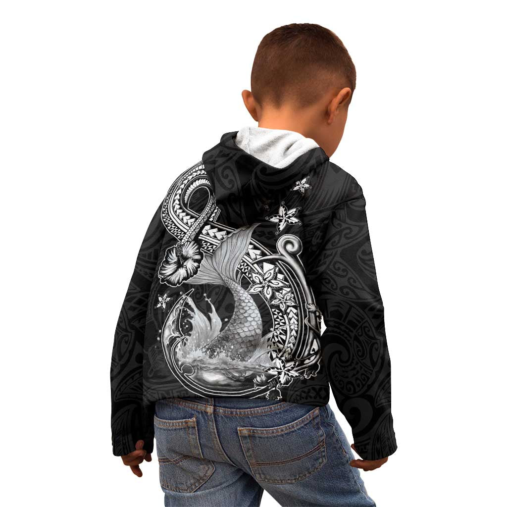 Hawaii Mermaid Monotone Kid Hoodie Polynesian Pattern Fish Hook