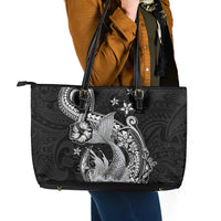 Hawaii Mermaid Monotone Leather Tote Bag Polynesian Pattern Fish Hook
