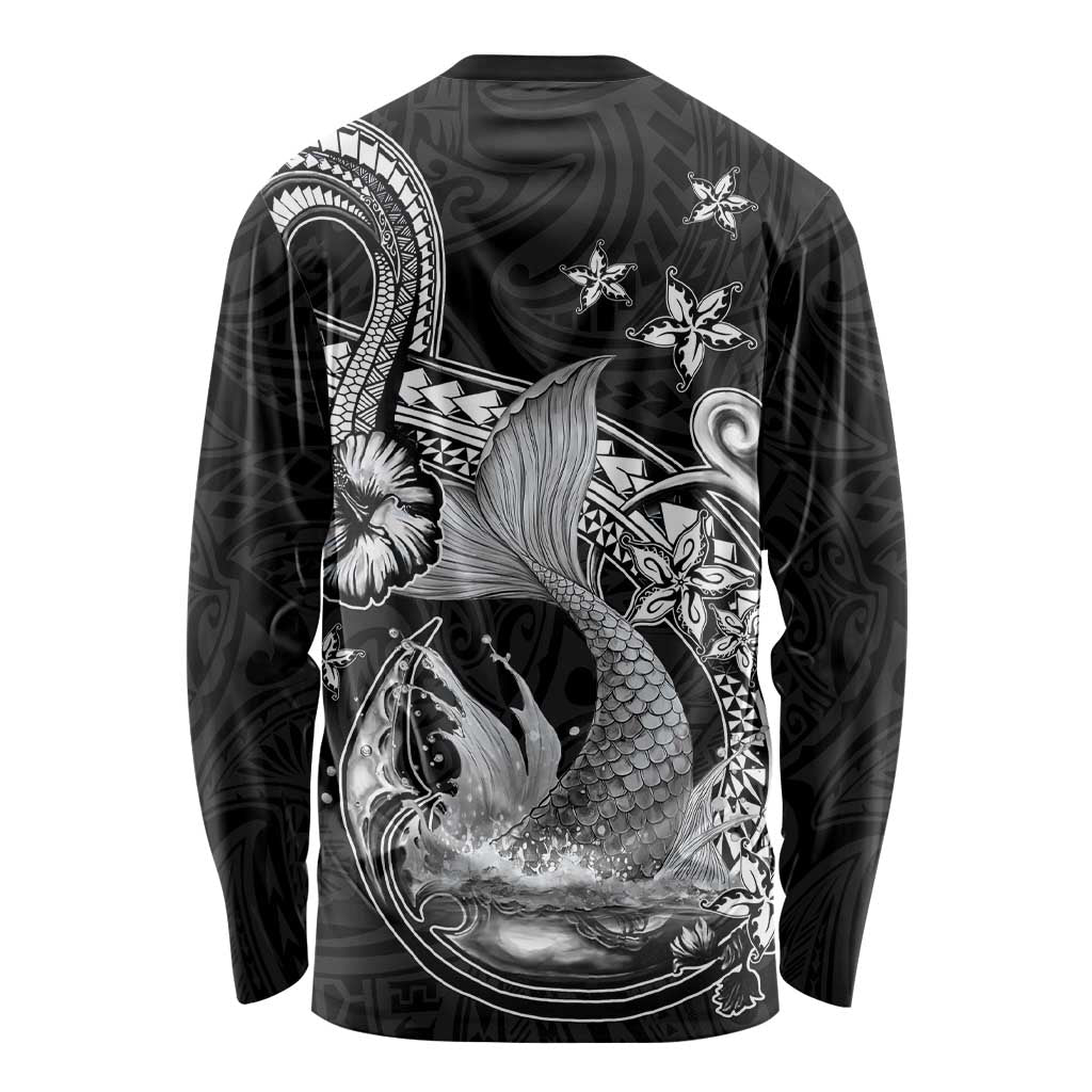 Hawaii Mermaid Monotone Long Sleeve Shirt Polynesian Pattern Fish Hook