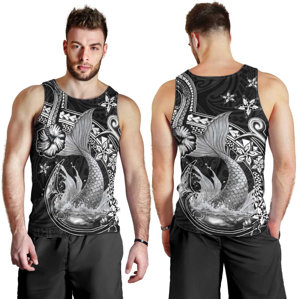 Hawaii Mermaid Monotone Men Tank Top Polynesian Pattern Fish Hook