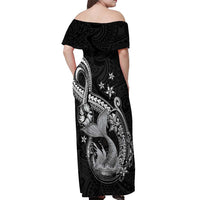 Hawaii Mermaid Monotone Off Shoulder Maxi Dress Polynesian Pattern Fish Hook LT01 - Polynesian Pride