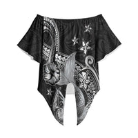 Hawaii Mermaid Monotone Off Shoulder Wrap Waist Top Polynesian Pattern Fish Hook LT01 Black - Polynesian Pride