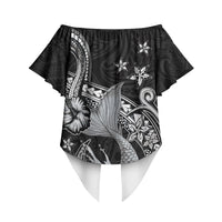 Hawaii Mermaid Monotone Off Shoulder Wrap Waist Top Polynesian Pattern Fish Hook LT01 - Polynesian Pride