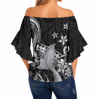 Hawaii Mermaid Monotone Off Shoulder Wrap Waist Top Polynesian Pattern Fish Hook LT01 - Polynesian Pride