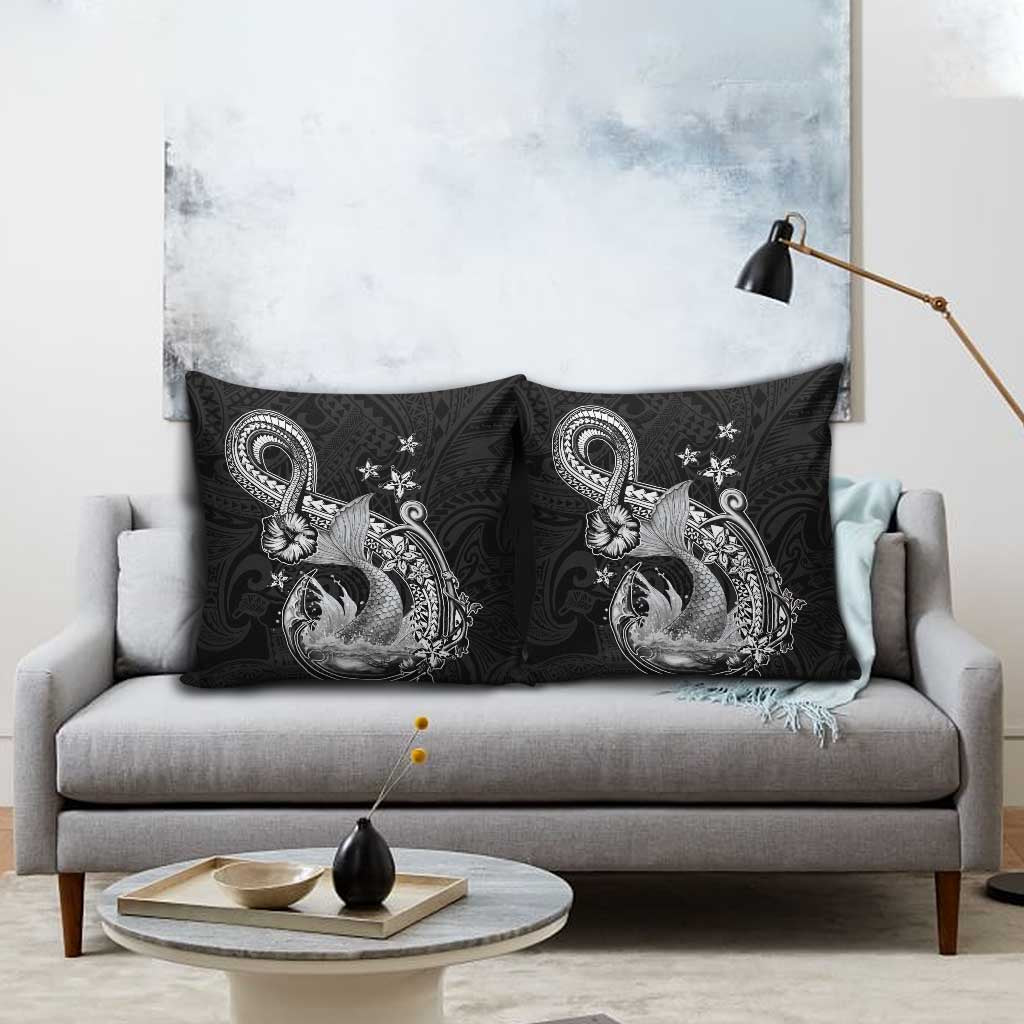 Hawaii Mermaid Monotone Pillow Cover Polynesian Pattern Fish Hook