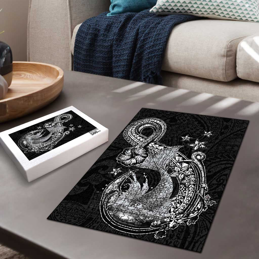 Hawaii Mermaid Monotone Puzzle Polynesian Pattern Fish Hook
