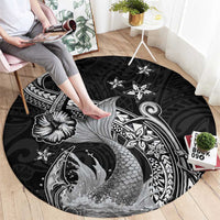 Hawaii Mermaid Monotone Round Carpet Polynesian Pattern Fish Hook