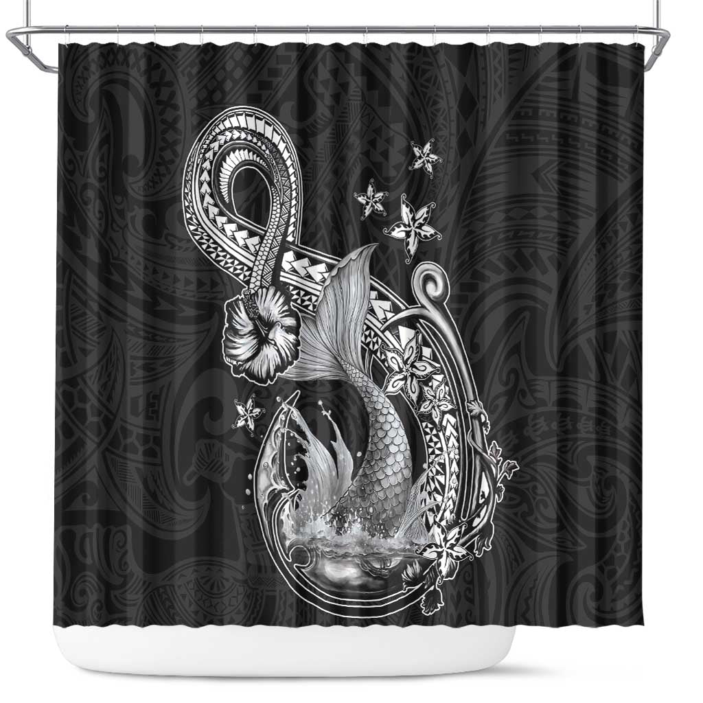 Hawaii Mermaid Monotone Shower Curtain Polynesian Pattern Fish Hook
