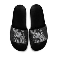 Hawaii Mermaid Monotone Slide Sandals Polynesian Pattern Fish Hook