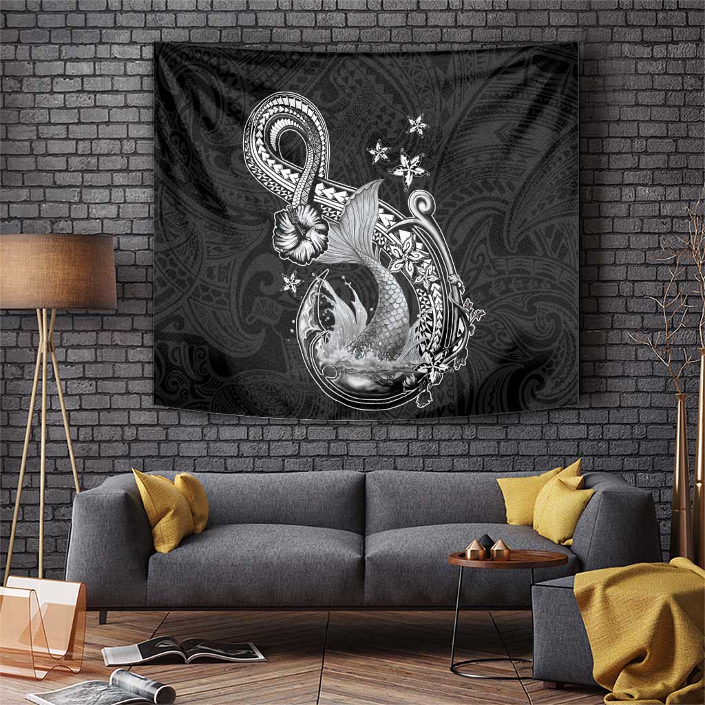 Hawaii Mermaid Monotone Tapestry Polynesian Pattern Fish Hook