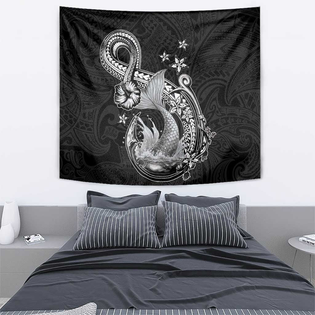 Hawaii Mermaid Monotone Tapestry Polynesian Pattern Fish Hook