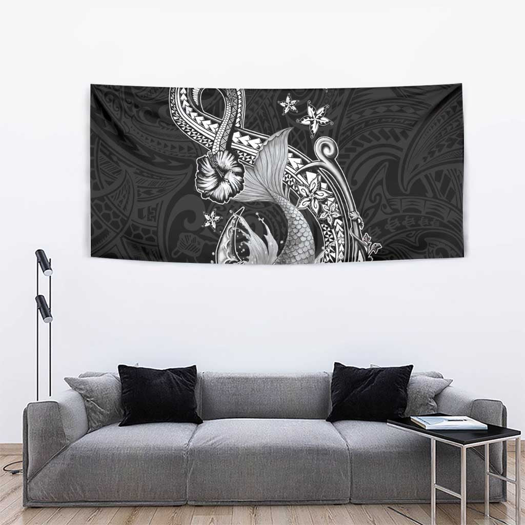 Hawaii Mermaid Monotone Tapestry Polynesian Pattern Fish Hook