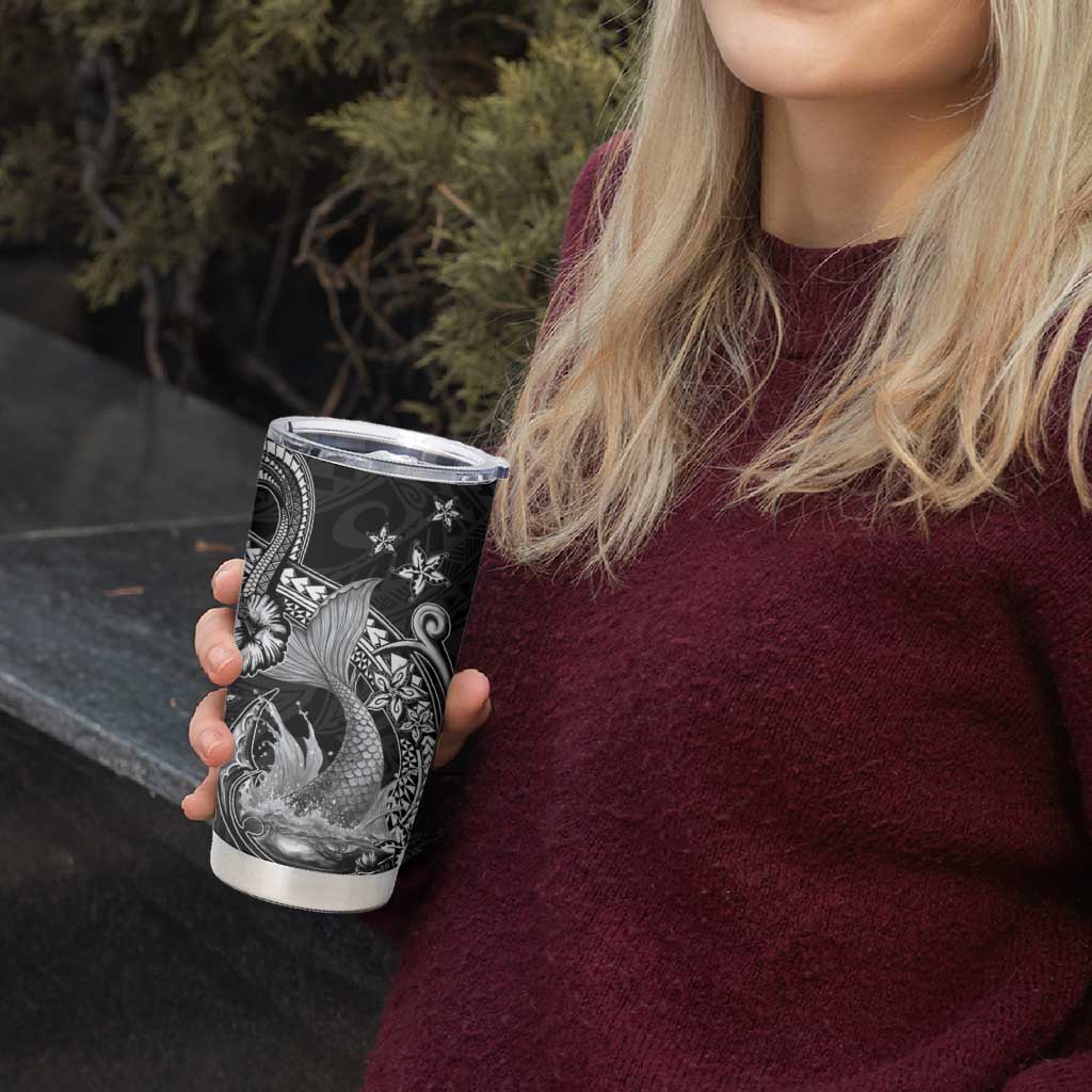 Hawaii Mermaid Monotone Tumbler Cup Polynesian Pattern Fish Hook