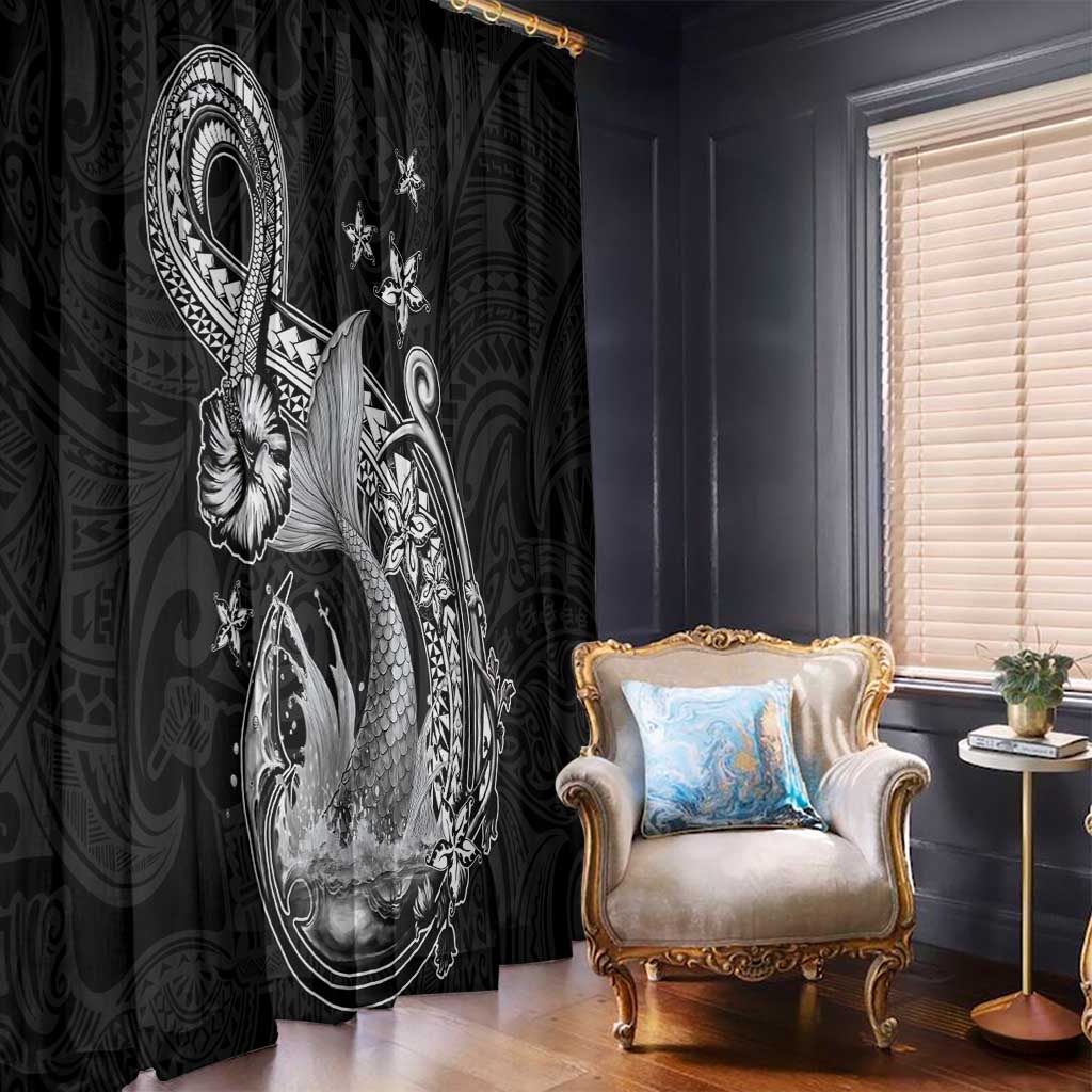 Hawaii Mermaid Monotone Window Curtain Polynesian Pattern Fish Hook