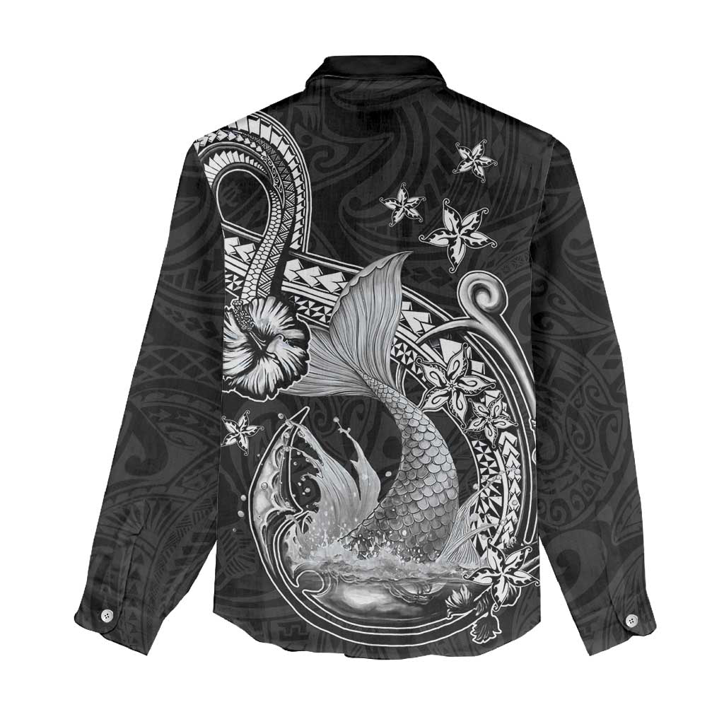 Hawaii Mermaid Monotone Women Casual Shirt Polynesian Pattern Fish Hook