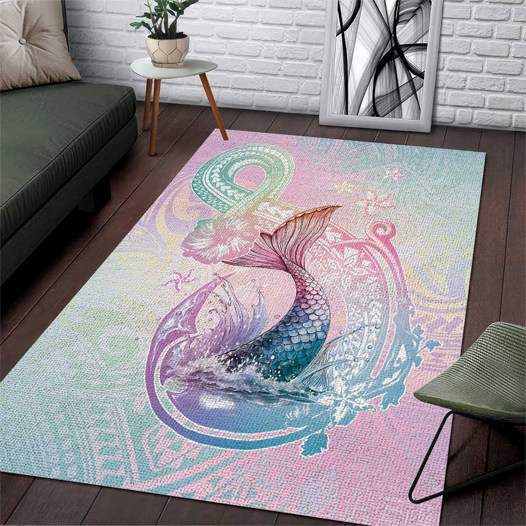 Hawaii Mermaid Sweet Pastel Area Rug Polynesian Pattern Fish Hook