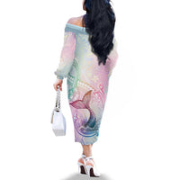 Hawaii Mermaid Sweet Pastel Family Matching Off The Shoulder Long Sleeve Dress and Hawaiian Shirt Polynesian Pattern Fish Hook LT01 - Polynesian Pride
