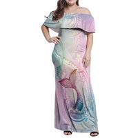 Hawaii Mermaid Sweet Pastel Family Matching Off Shoulder Maxi Dress and Hawaiian Shirt Polynesian Pattern Fish Hook LT01 Mom's Dress Multicolor - Polynesian Pride