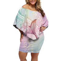 Hawaii Mermaid Sweet Pastel Family Matching Off Shoulder Short Dress and Hawaiian Shirt Polynesian Pattern Fish Hook LT01 Mom's Dress Multicolor - Polynesian Pride