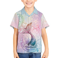 Hawaii Mermaid Sweet Pastel Family Matching Off Shoulder Short Dress and Hawaiian Shirt Polynesian Pattern Fish Hook LT01 Son's Shirt Multicolor - Polynesian Pride