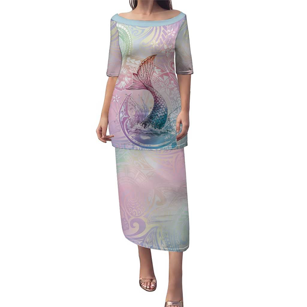 Hawaii Mermaid Sweet Pastel Family Matching Puletasi and Hawaiian Shirt Polynesian Pattern Fish Hook