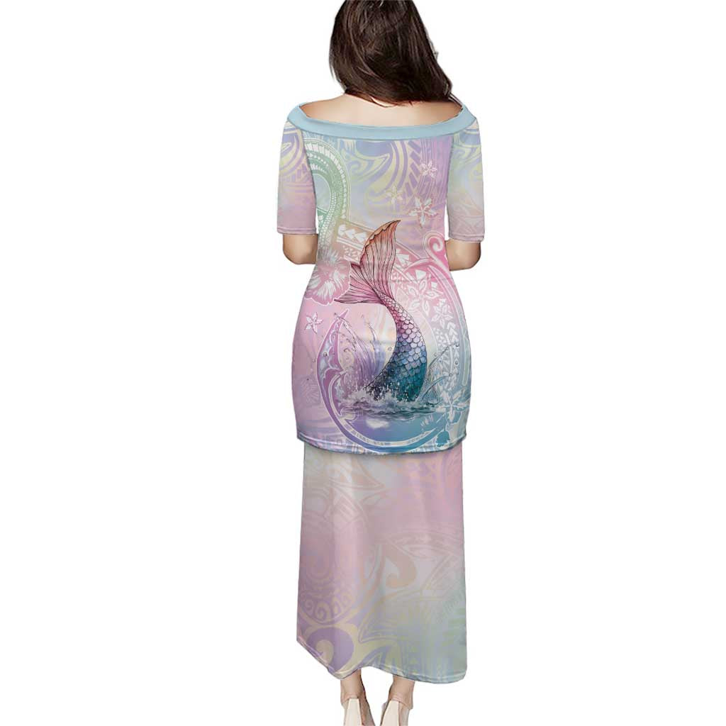 Hawaii Mermaid Sweet Pastel Family Matching Puletasi and Hawaiian Shirt Polynesian Pattern Fish Hook