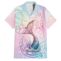 Hawaii Mermaid Sweet Pastel Family Matching Tank Maxi Dress and Hawaiian Shirt Polynesian Pattern Fish Hook LT01 Dad's Shirt - Short Sleeve Multicolor - Polynesian Pride