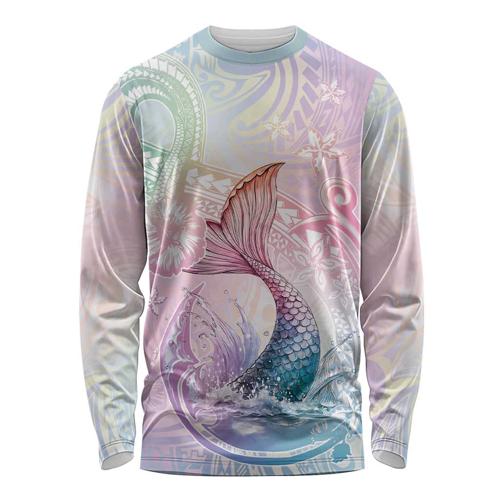 Hawaii Mermaid Sweet Pastel Long Sleeve Shirt Polynesian Pattern Fish Hook