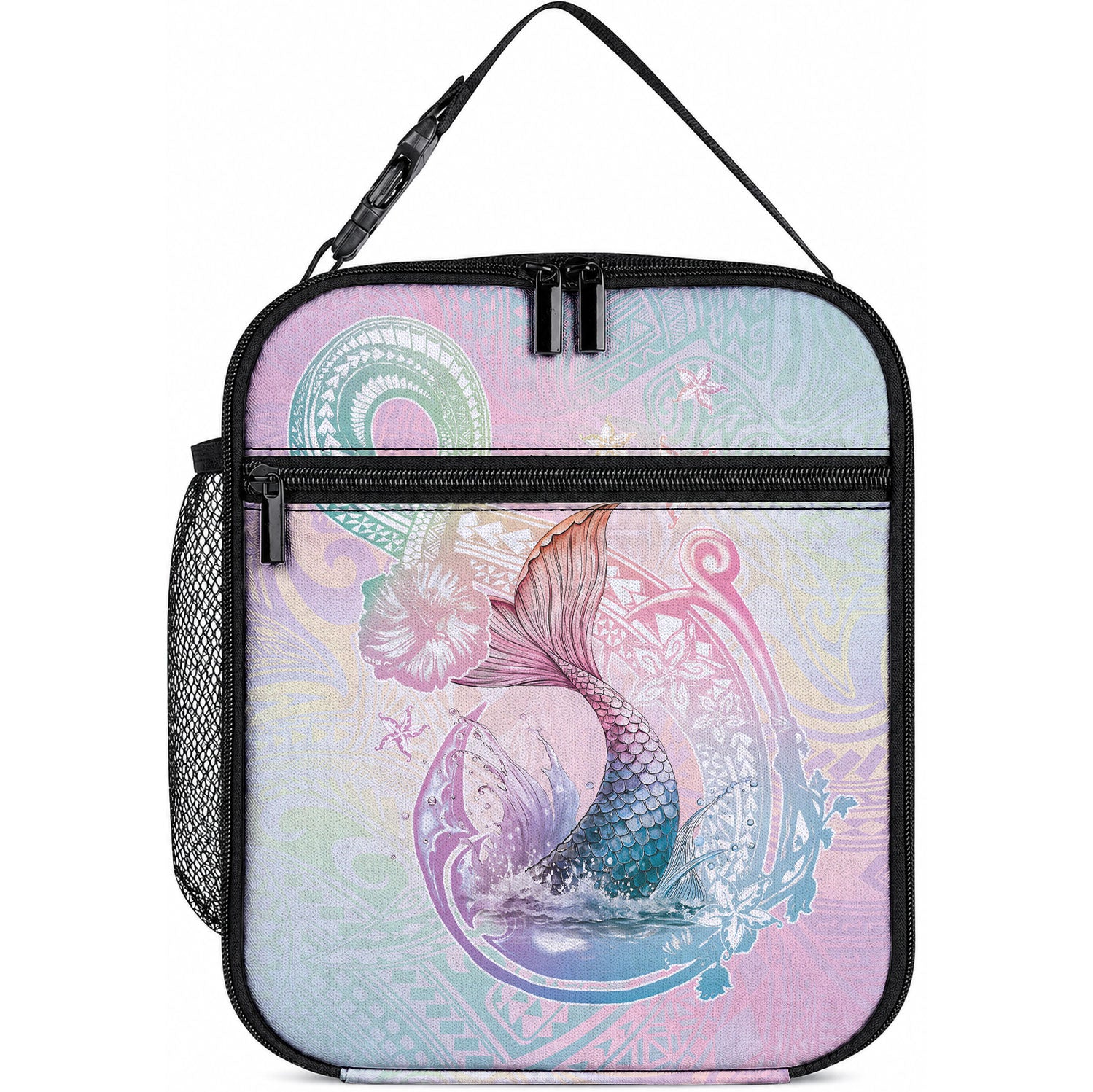 Hawaii Mermaid Sweet Pastel Lunch Bag Polynesian Pattern Fish Hook